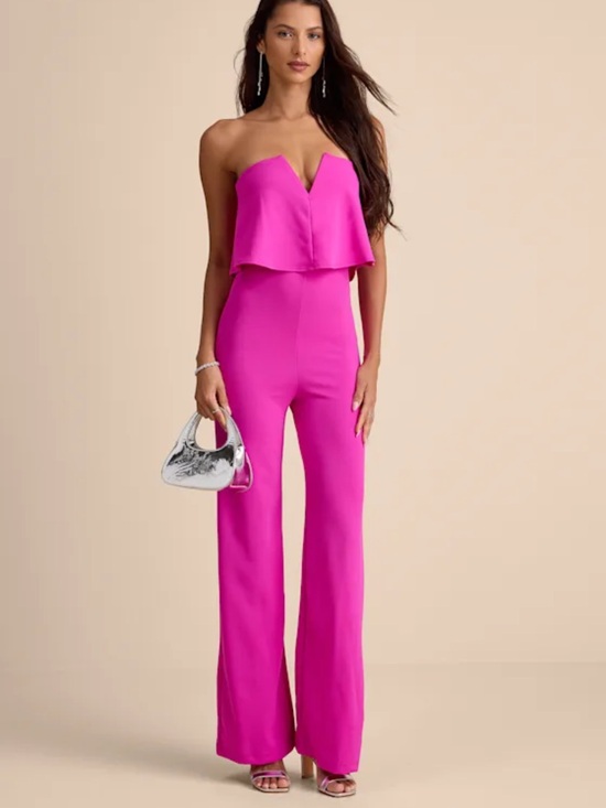 Lulus Pants - Barbie like Lulu’s Power of Love Bright Magenta Strapless Jumpsuit size X-Large